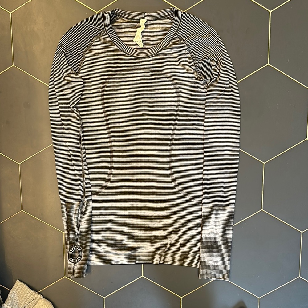 lululemon athletica Black and Gray Striped Long Sleeve Tee